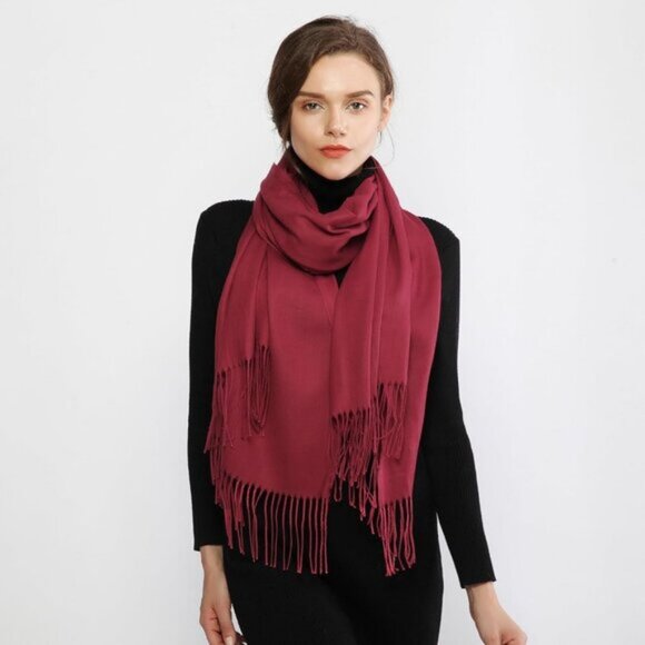 🆕Women's Dark Red Pashmina Evening Dress Bridesmaid Winter Warm Long Scarf - Picture 8 of 9